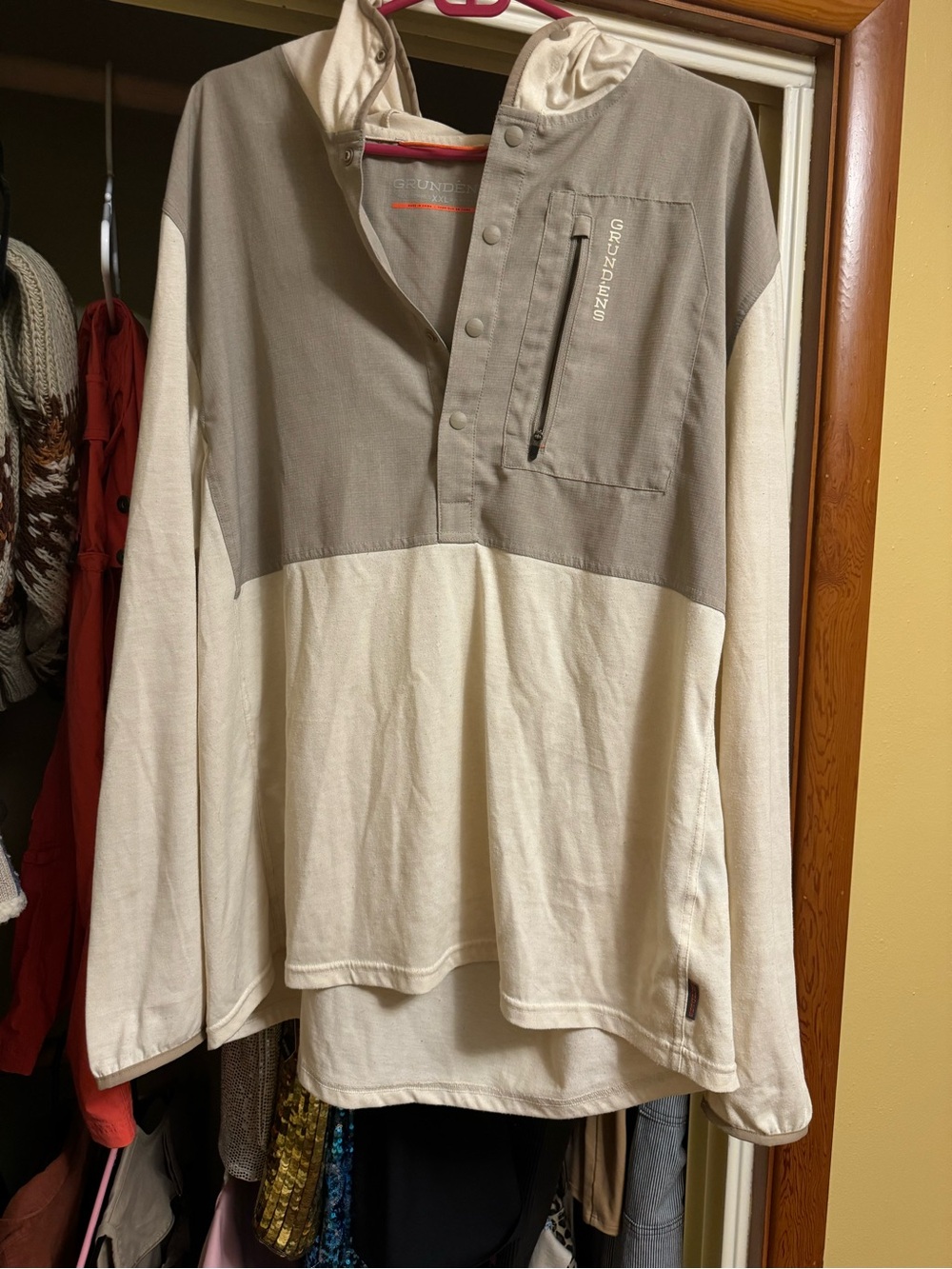 Grundens Two-Tone Beige and Taupe Men’s Pullover Shirt